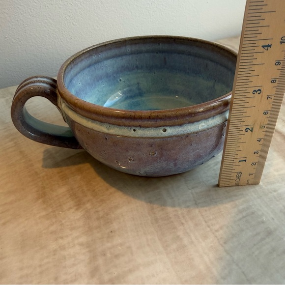 Handcrafted Ceramic Soup Mug in Blue and Brown by Iris Minc - Picture 7 of 11